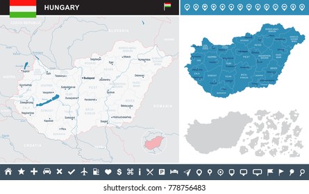 Hungary map and flag - High Detailed Vector Illustration