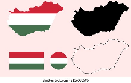 hungary map flag icon vector.hungaria map flag set