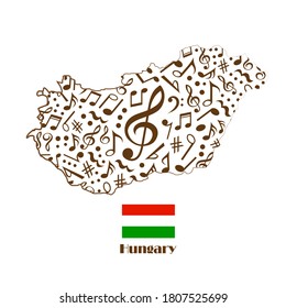 Hungary  map flag made from music notes. 