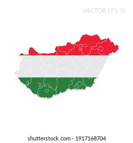 Hungary map with flag and shadow isolated on white background. Vector illustration EPS10.