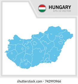 Hungary map and flag in white background