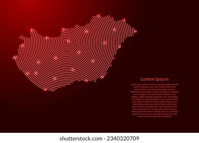 Hungary map from futuristic concentric red circles and glowing stars for banner, poster, greeting card