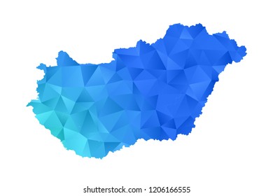Hungary map in geometric blue polygonal style modern design on white background. Vector illustration.