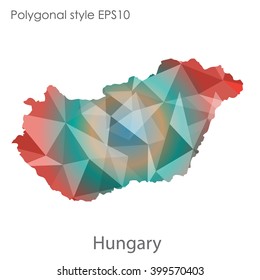 Hungary map in geometric polygonal style.Abstract triangle,modern design background.