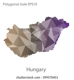 Hungary map in geometric polygonal style.Abstract triangle,modern design background.