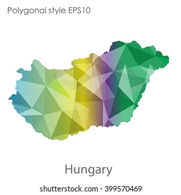 Hungary map in geometric polygonal style.Abstract triangle,modern design background.
