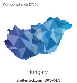 Hungary map in geometric polygonal style.Abstract triangle,modern design background.