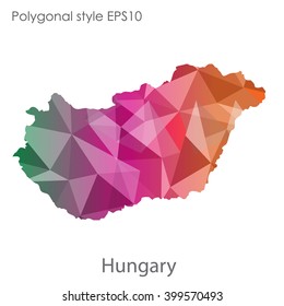 Hungary map in geometric polygonal style.Abstract triangle,modern design background.