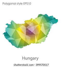 Hungary map in geometric polygonal style.Abstract triangle,modern design background.