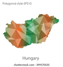 Hungary map in geometric polygonal style.Abstract triangle,modern design background.