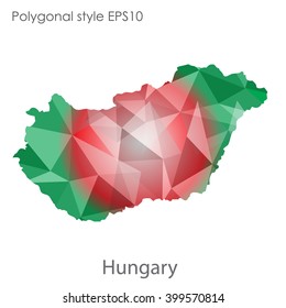 Hungary map in geometric polygonal style.Abstract triangle,modern design background.