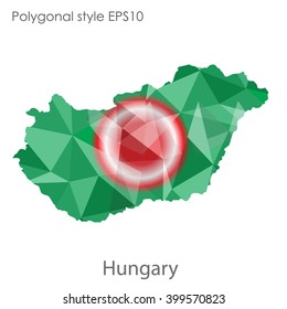 Hungary map in geometric polygonal style.Abstract triangle,modern design background.