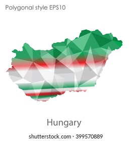 Hungary map in geometric polygonal style.Abstract triangle,modern design background.