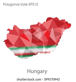 Hungary map in geometric polygonal style.Abstract triangle,modern design background.