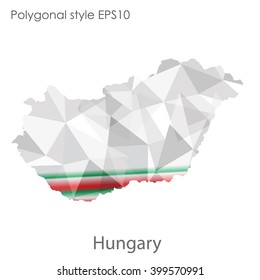Hungary map in geometric polygonal style.Abstract triangle,modern design background.