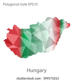 Hungary map in geometric polygonal style.Abstract triangle,modern design background.