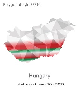 Hungary map in geometric polygonal style.Abstract triangle,modern design background.