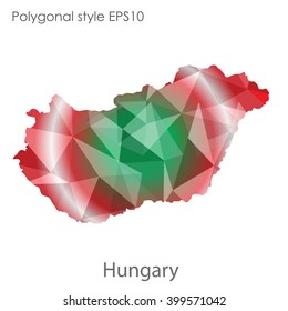Hungary map in geometric polygonal style.Abstract triangle,modern design background.