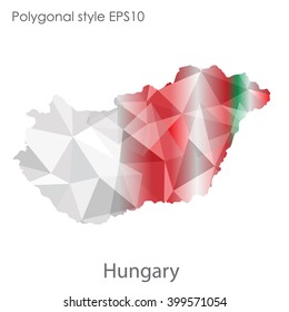 Hungary map in geometric polygonal style.Abstract triangle,modern design background.