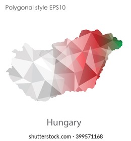 Hungary map in geometric polygonal style.Abstract triangle,modern design background.