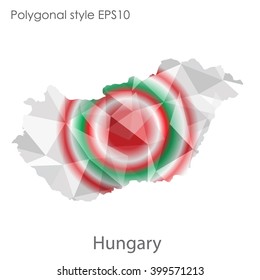 Hungary map in geometric polygonal style.Abstract triangle,modern design background.