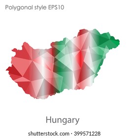 Hungary map in geometric polygonal style.Abstract triangle,modern design background.