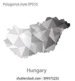 Hungary map in geometric polygonal style.Abstract triangle,modern design background.