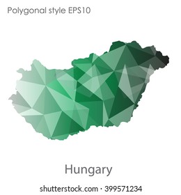 Hungary map in geometric polygonal style.Abstract triangle,modern design background.