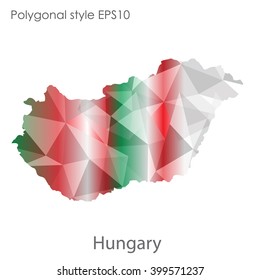 Hungary map in geometric polygonal style.Abstract triangle,modern design background.