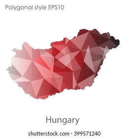 Hungary map in geometric polygonal style.Abstract triangle,modern design background.