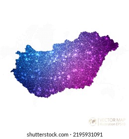 Hungary map in geometric wireframe blue with purple polygonal style gradient graphic on white background. Vector Illustration Eps10.