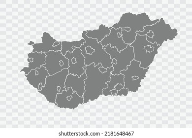 Hungary Map grey Color on White Background quality files Png