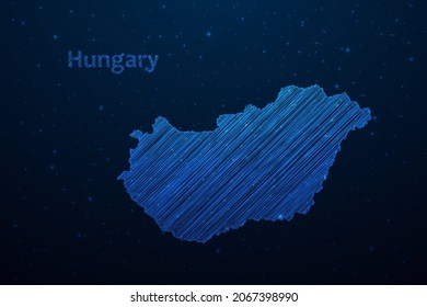 Hungary map hand drawn scribble sketch.Vector map in futuristic style on dark blue space background. Vector illustration.