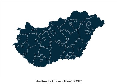 hungary map High Detailed on white background.