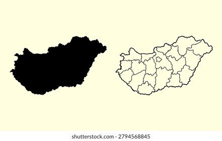 hungary map icon with black silhouette and outline border in vector style