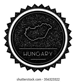 Hungary Map Label with Retro Vintage Styled Design. Hipster grungy insignia vector illustration
