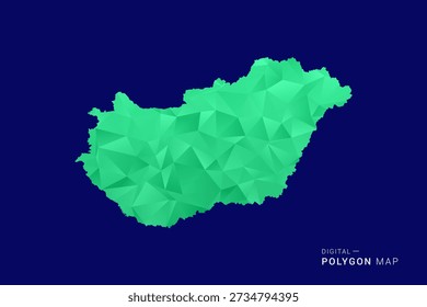 Mapa de Hungría - bajo Vector de polígono polivinílico, silueta triangulada geométrica en tonos verdes y azules, estilo moderno limpio, fondo aislado para uso infográfico.