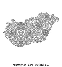Hungary map with mandala Design. Vector Illustration