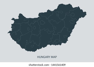 Hungary map on gray background vector, Hungary Map Outline Shape Gray on White Vector Illustration, Map with name. Symbol for your web site design map logo. app, ui, eps10.