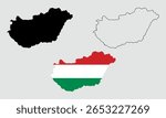 Hungary map in outline style, black color, color of country flag version.	