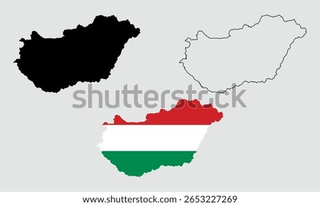 Hungary map in outline style, black color, color of country flag version.	