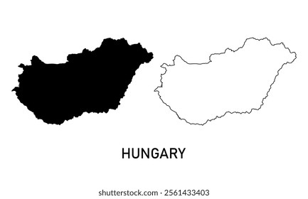 hungary map in outline style and gray color	