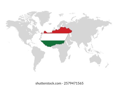 Hungary map overlaid on a world map, symbolizing its global presence and significance