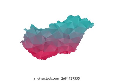Hungary Map - Polygon Style Vector Illustration in Teal and Red Gradient, Low Poly Geometric Design, Isolated on White Background for Infographics and Education.