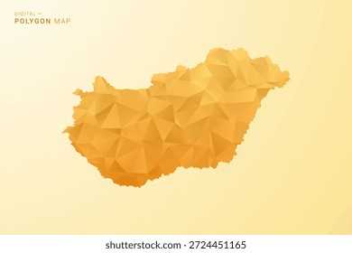 Mapa de Hungría - Ilustración vectorial de estilo polígono en diseño geométrico de bajo poli amarillo y naranja, silueta mínima moderna, aislada para infografía.