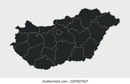 Mapa de Hungría con regiones aisladas de fondo blanco. Mapa de esquema de Hungría. Ilustración del vector
