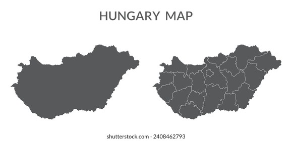 Hungary map set in grey color