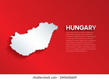 Hungary Map with shadow. Cut paper isolated on a red background. Vector illustration. 