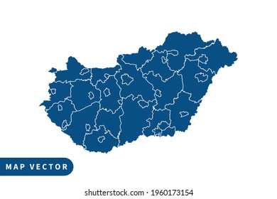 Hungary map vector, blue color . on white background. vector eps 10.