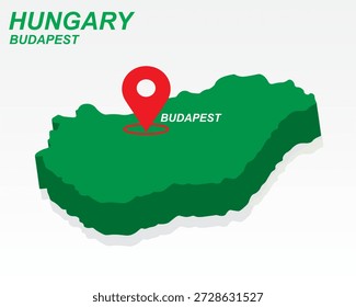 Ungarn Karte Vektor, Budapest Hauptstadt Marker auf Grün 3D Country Shape, Ungarn Infografik Design, bearbeitbare Zielzeiger Ungarn Geografie